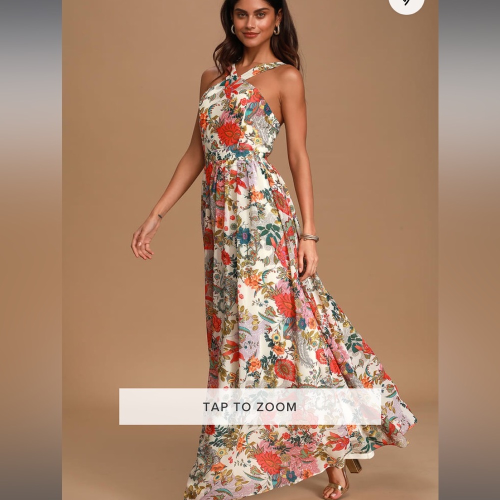 LuLuls Cream Floral Print Maxi Dress